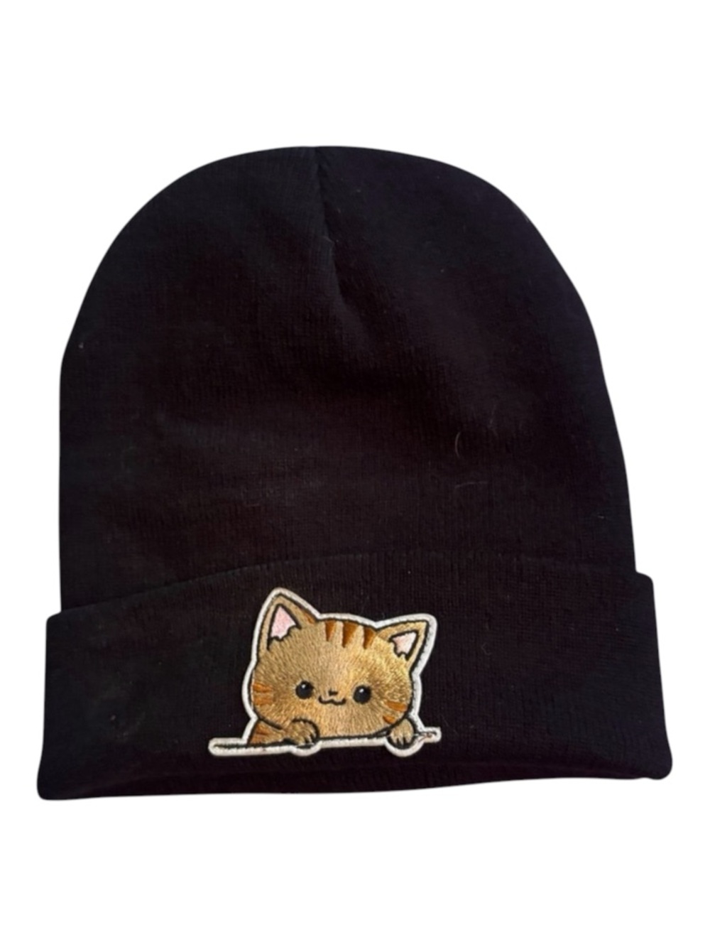 Kawaii Siamese Cat Embroidered Beanie | Black Ribbed Knit Winter Hat